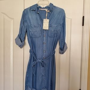 Chelsea & Violet XS Blue Jean Shirt Dress Soft Belted Pockets Hi Low Free People